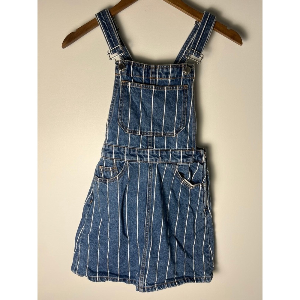 H&M Wm 0 Divided Blue Pinstripe Denim Overall Dress Mini Pinafore Festival‎ Y2K
